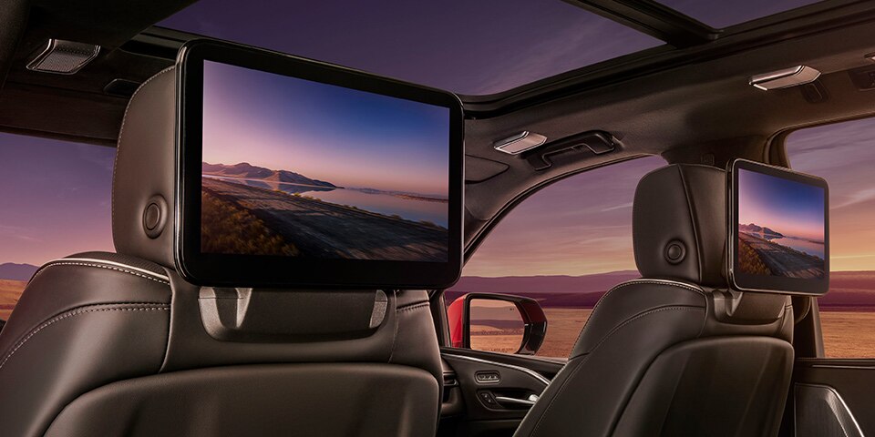 Sistema de infoentretenimiento trasero en tu nueva Cadillac Escalade-V con 2 pantallas de 12.6 pulgadas HD